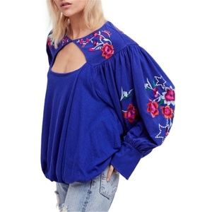 FREE PEOPLE Lita Embroidered Pull Over Blouse M